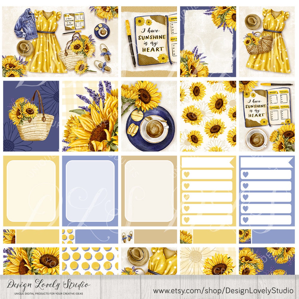 SUNFLOWERS Planner Stickers Printable Weekly Sticker Kit - Etsy