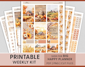 Thanksgiving Planner Stickers, Fall Weekly Sticker Kit, Harvest Planner Stickers, Printable Stickers, Big Happy Planner Stickers, BW212