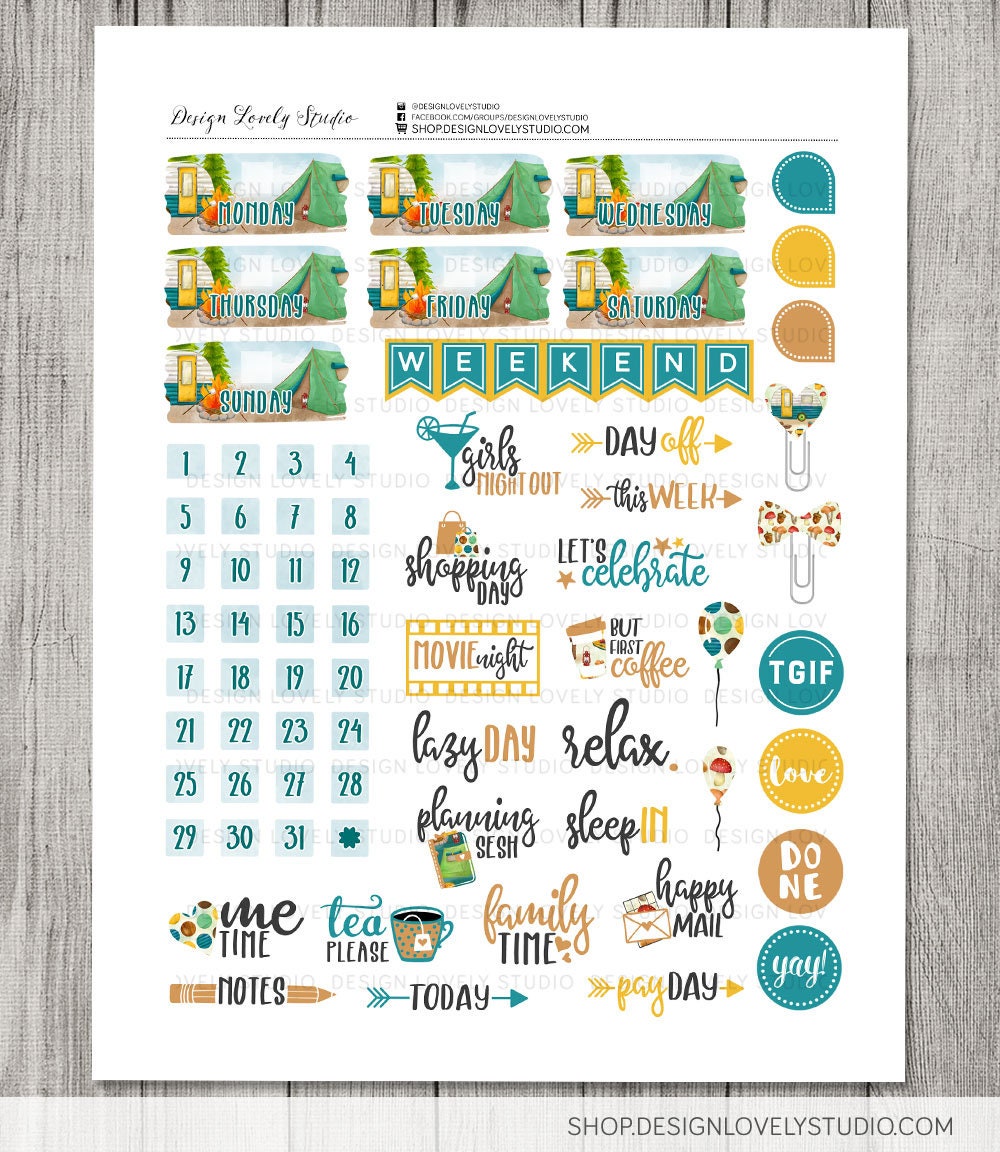 PRINTABLE Big Happy Planner Stickers Kit Camping Planner - Etsy