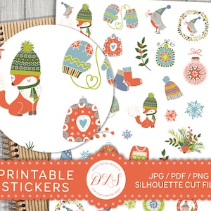 Christmas Decorative Stickers, Christmas Scrapbook Stickers, Winter Scrapbook Stickers, Winter Planner Stickers, Printable Stickers, DS116