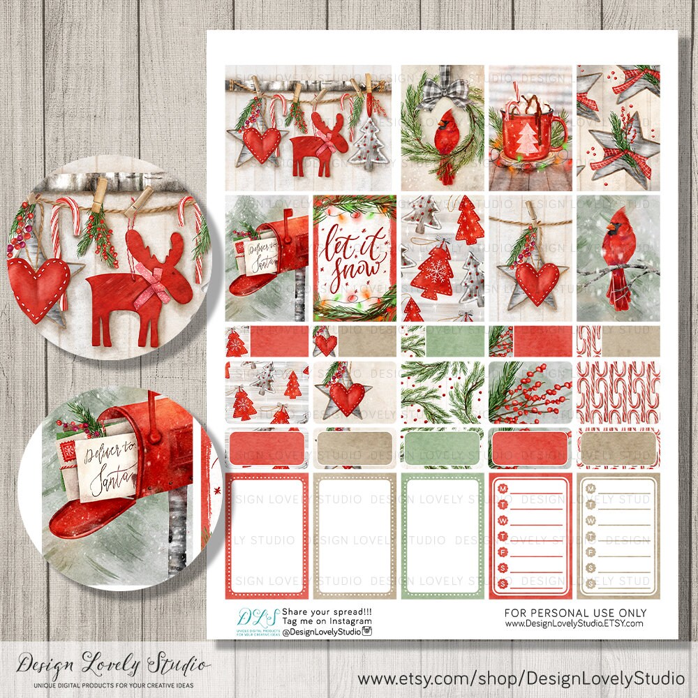 Printable CHRISTMAS Planner Stickers Kit, Happy Planner Christmas ...