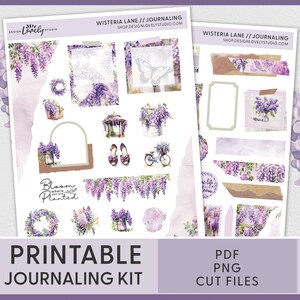 Floral Journaling Sticker Kit, Floral Deco Stickers, Spring Journaling Stickers, Printable Journaling Stickers, Purple Stickers, JS127
