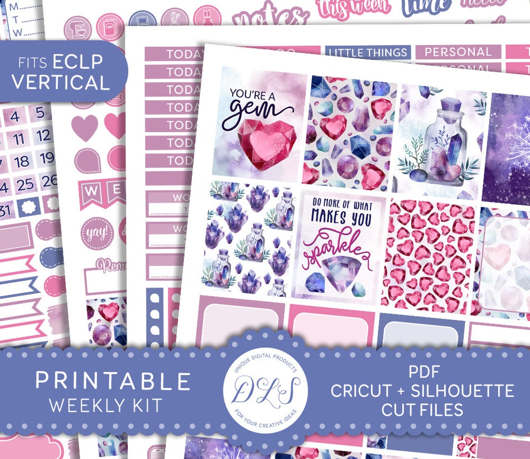 Printable Weekly Planner Kit, Crystal Planner Stickers, ECLP Vertical ...