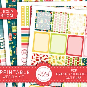 Kit de pegatinas de planificador de verano, pegatinas de verano de Erin Condren, pegatinas de planificador de frutas, kit semanal imprimible, pegatinas cricut Planner, VS146