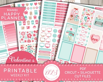 Happy Planner February, Weekly Planner Kit, Valentine's Day Stickers, Mambi Happy Planner, Printable Stickers, Cut File Stickers, HP115