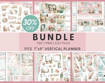 Set di adesivi stampabili a tema castello romantico, ideali per agenda settimanale, mensile, appunti, journaling e primavera in stile cottagecore, compatibili con Erin Condren, codice BV162.