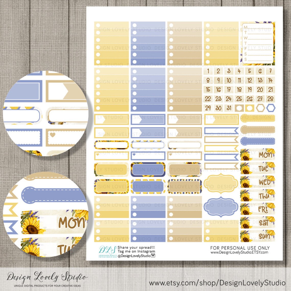 SUNFLOWERS Planner Stickers Printable Weekly Sticker Kit - Etsy