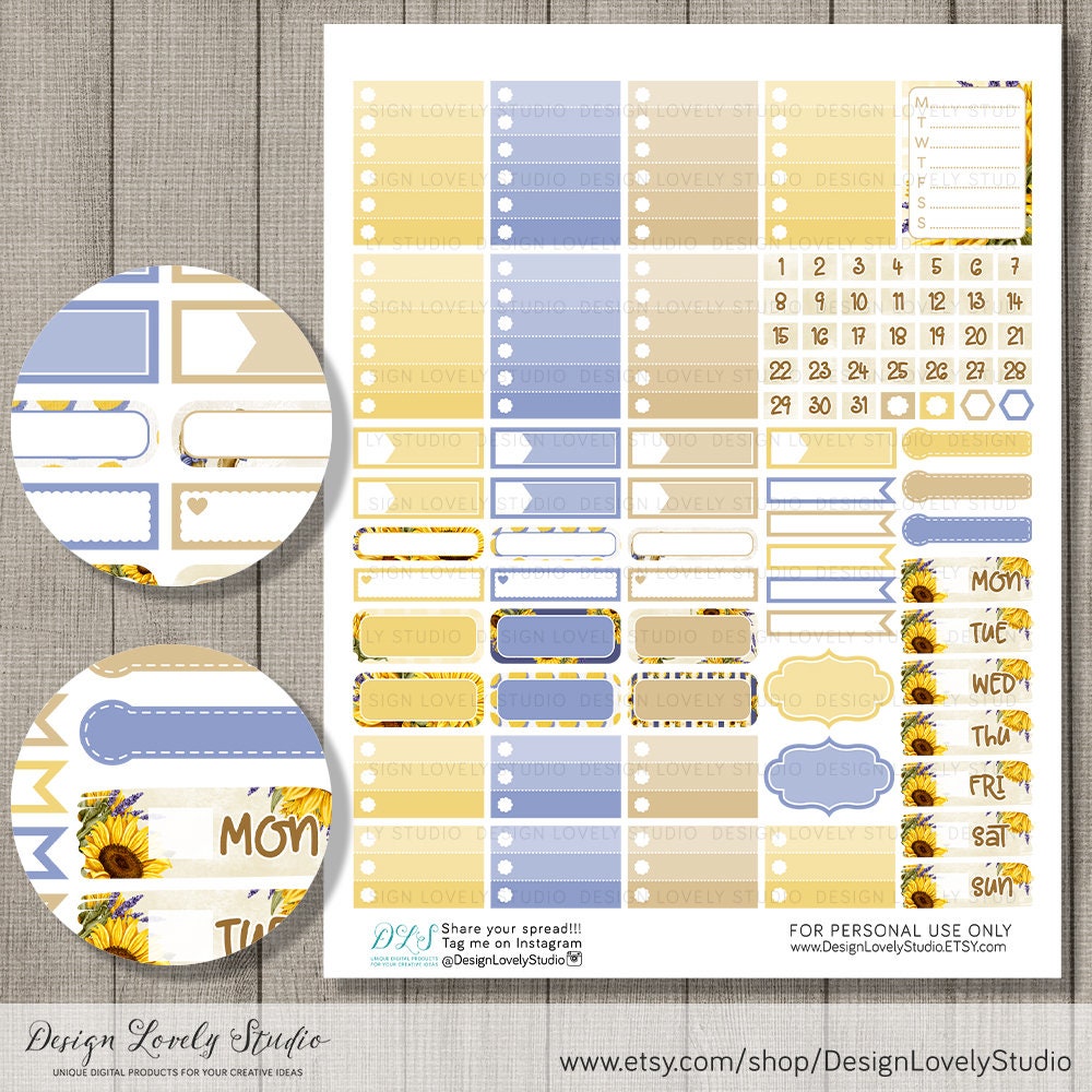 SUNFLOWERS Planner Stickers Printable Weekly Sticker Kit - Etsy