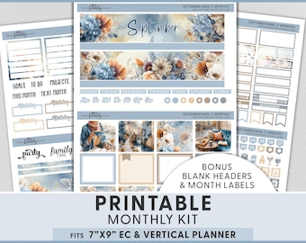 September Cozy Reading Printable Planner Stickers, Erin Condren Monthly Kit, Rainy Fall Bookshop, MV302