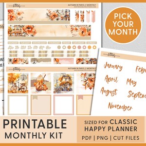 Agenda imprimable Stickers, Kit d'autocollants mensuels, Happy Planner, Stickers automne, Stickers octobre, Stickers septembre, Paris, HPMV225