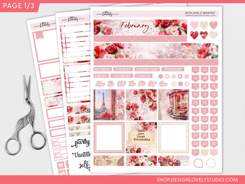 February Text Stickers February Monthly Sticker Kit, February Planner Stickers, February ...