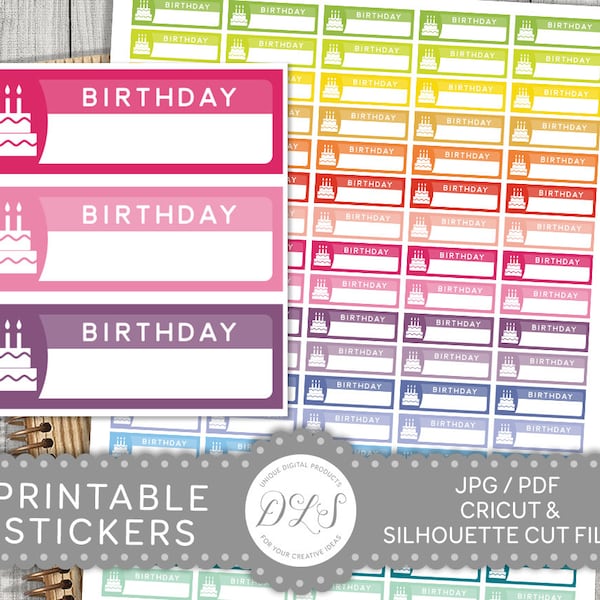 Birthday Planner Stickers, Printable Birthday Planner Stickers, Birthday Box Stickers, Birthday Reminder Stickers, Birthday Stickers, FS125