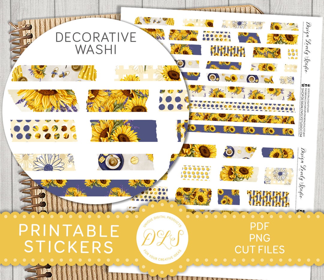 Printable Washi Tape Stickers, Sunflower Planner Stickers, Summer ...