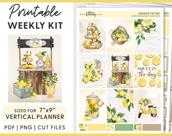 Weekly Planner Sticker Kit, Lemon Stickers, Summer Stickers, Printable Planner Stickers, Erin Condren Vertical Stickers, Cut Files, VS212