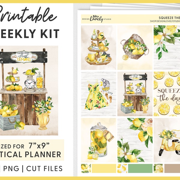 Weekly Planner Sticker Kit, Lemon Stickers, Summer Stickers, Printable Planner Stickers, Erin Condren Vertical Stickers, Cut Files, VS212