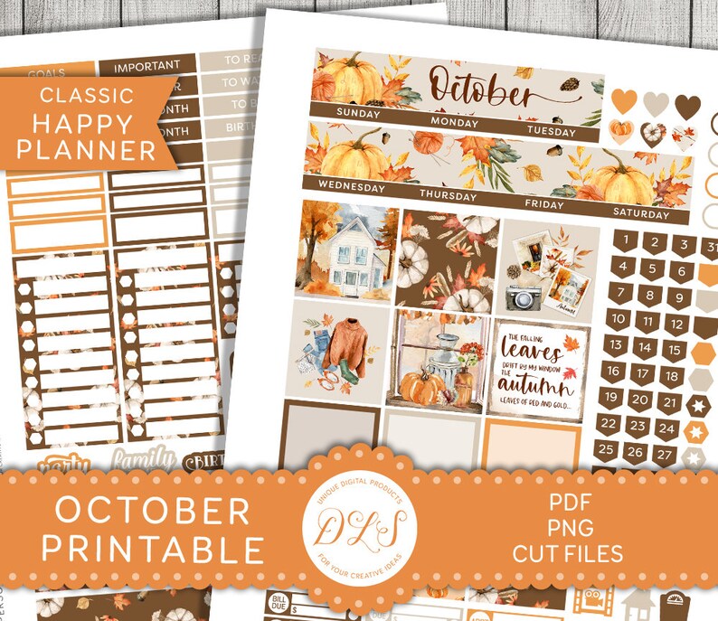 OCTOBER Planner Stickers, Printable Happy Planner Stickers, Fall ...