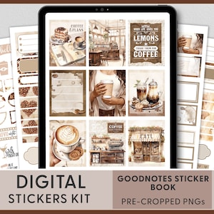 Adesivi Goodnotes per gli amanti del caffè, adesivi per la pianificazione digitale degli amanti del caffè, foglio di adesivi per il caffè, file PNG individuali, adesivi per iPad, DG153