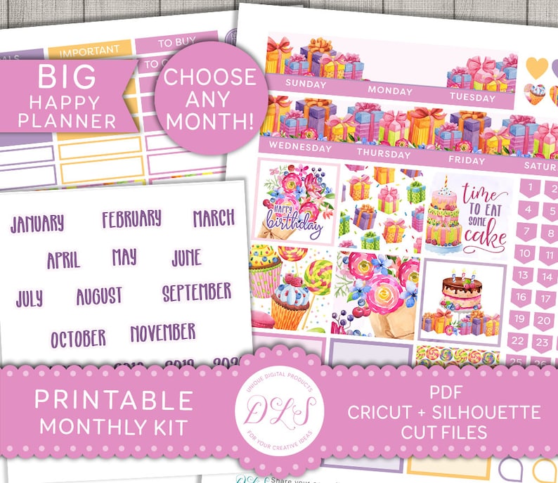 Big Happy Planner Monthly Stickers Kit, Birthday Planner Stickers ...
