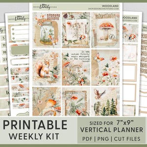 Planificateur d'autocollants imprimables forêt d'automne, autocollants automne, kit d'autocollants hebdomadaires verticaux, Erin Condren, forêt, champignon, enchanté, VS263