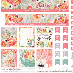 JUNE Monthly Planner Stickers, Printable Planner Stickers, Mini Happy ...