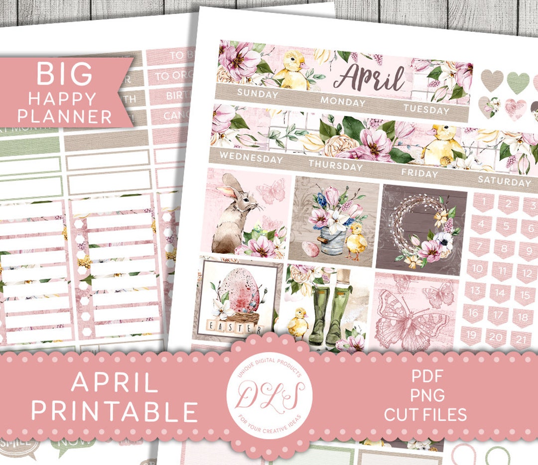 April Monthly Stickers Kit, Big Happy Planner Printable Stickers ...