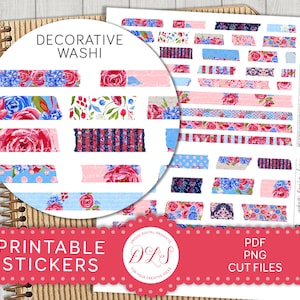 Digital Washi Tape, Printable Washi Strips, Goodnotes Stickes, Floral Planner Stickers, Printable Washi Tape Stickers, Cut Files, DS189