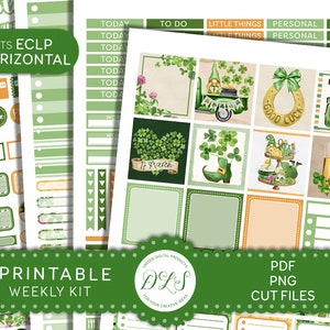 St Patrick&#39;s Day Printable Planner Stickers, Printable Weekly Planner Sheet, Erin Condren Horizontal Planner Stickers, March Stickers, HS192