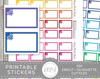 Printable Half Box Stickers, Printable Bow Half Boxes, Multicolor Half Boxes, Planner Printable, Functional Stickers, Cut Line, FS148