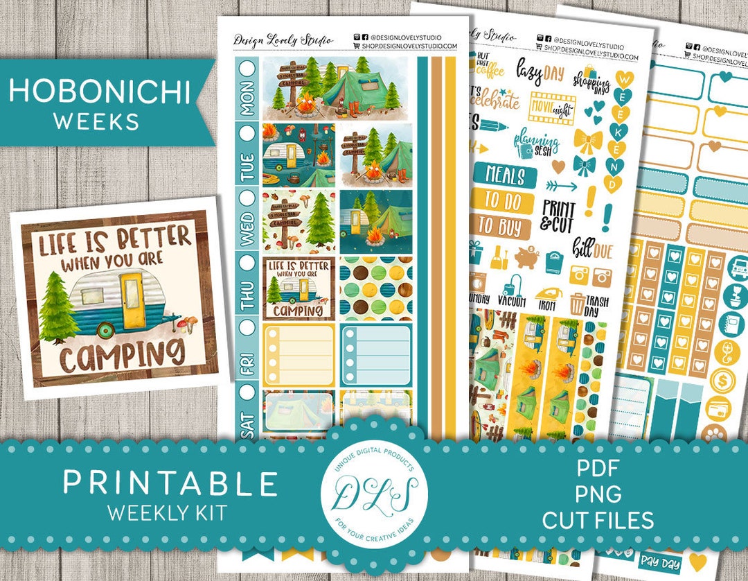 Printable HOBONICHI Weeks Planner Stickers, Camping Planner Stickers ...