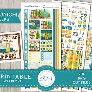Printable HOBONICHI Weeks Planner Stickers, Camping Planner Stickers, Hobonichi Weekly Kit, Print And Cut Planner Stickers, Cut Files, HO101