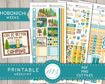 Printable HOBONICHI Weeks Planner Stickers, Camping Planner Stickers, Hobonichi Weekly Kit, Print And Cut Planner Stickers, Cut Files, HO101