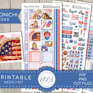 4th of July Hobonichi Weeks Stickers, Printable Hobonichi Weeks Stickers, Independence Day Stickers Kit, July Weekly Stickers Kit, HO151