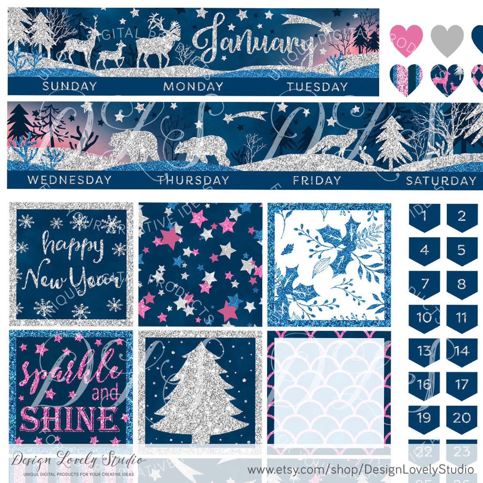 Printable January Monthly Planner Stickers, Happy Planner January ...