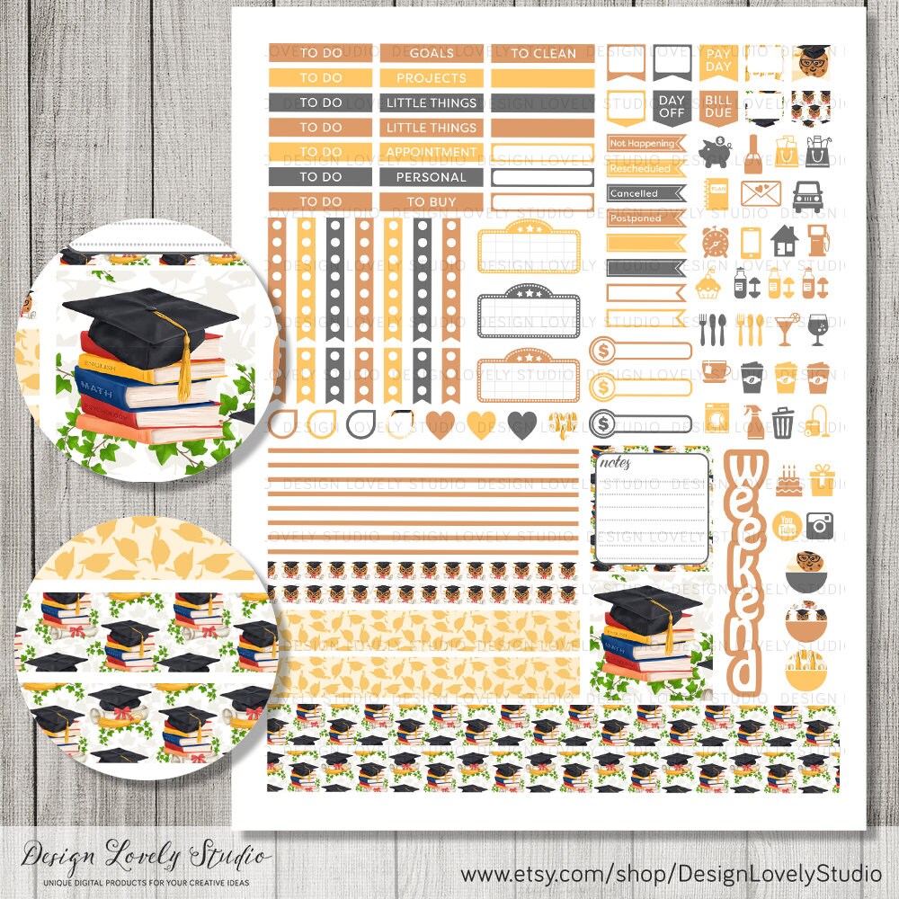 Mini Happy Planner Graduation Stickers, Graduation Stickers Kit