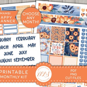 Happy Planner Monatliche Ausdruckbare Aufkleber, Blumen Aufkleber Kit, September Monats Kit, Blumen Monats Kit, Cut Dateien, HPE129