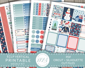 Winter Planner Kit, ECLP Vertical Stickers, Winter Stickers for Erin Condren, Weekly Planner Kit, Printable Stickers, Cut Files, VS122