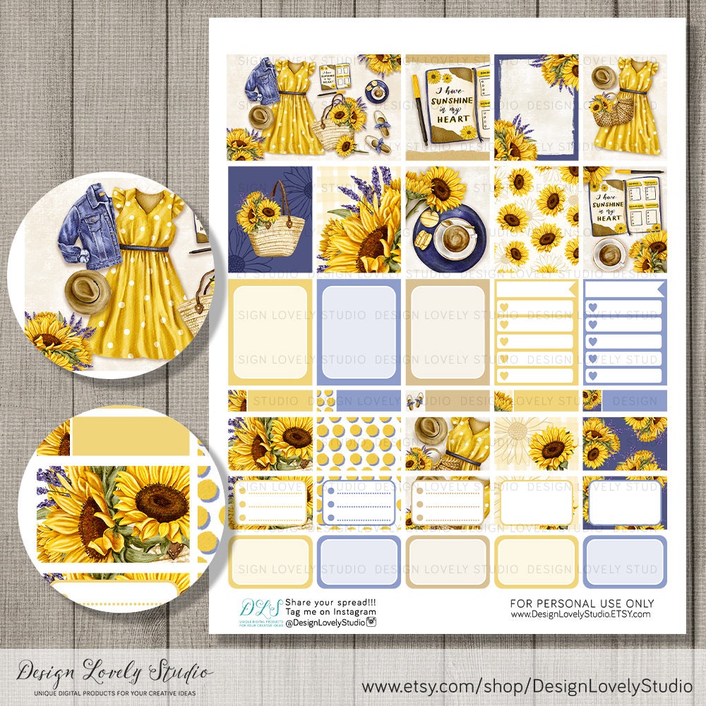 SUNFLOWERS Planner Stickers Printable Weekly Sticker Kit - Etsy