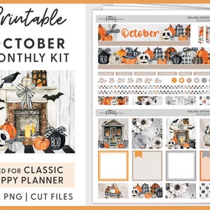 October Planner Stickers, Happy Planner Monthly Sticker Kit, Halloween Planner Stickers, Printable Planner Stickers, Cut Files, HPMV205