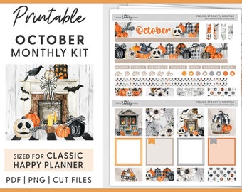 Printable OCTOBER Monthly Stickers Kit Happy Planner October - Etsy