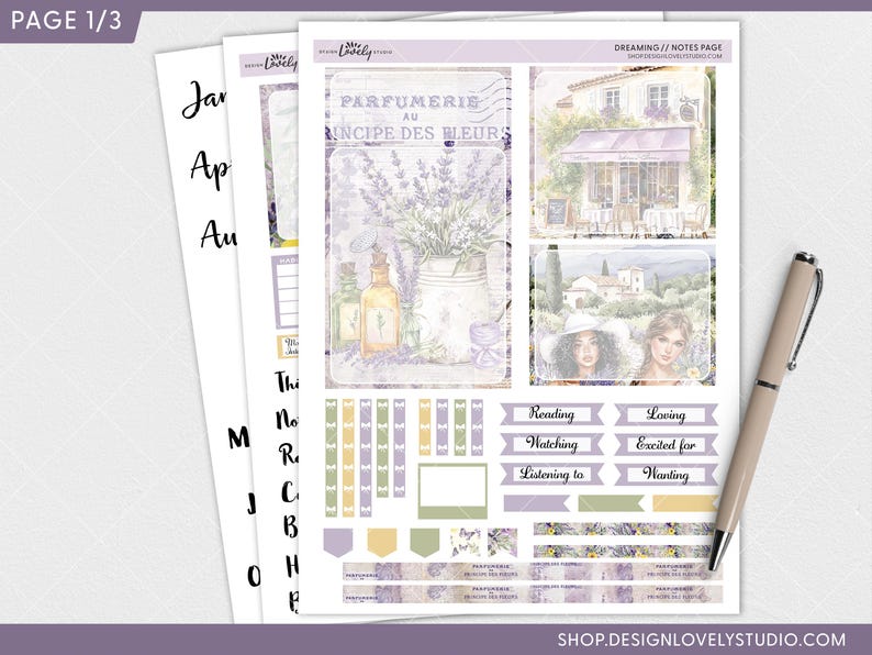 Lavender Dreaming Printable Planner Stickers, Erin Condren Notes Page ...