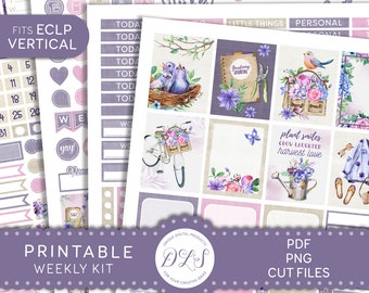 Floral Planner Stickers, Spring Weekly Sticker Kit, Erin Condren Vertical Stickers, Printable Planner Stickers, Cut Files, VS196