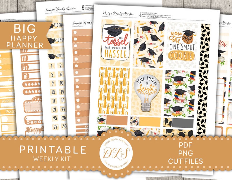 PRINTABLE Big Happy Planner Stickers Kit, Graduation Planner Stickers