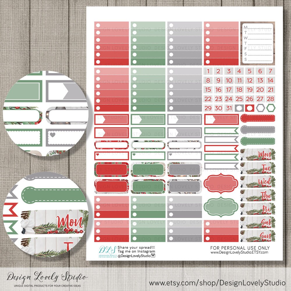 Printable Christmas Planner Stickers Kit, Holiday Planner Stickers ...