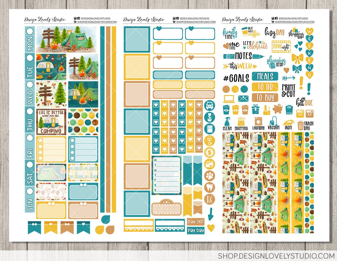 Printable HOBONICHI Weeks Planner Stickers, Camping Planner Stickers ...