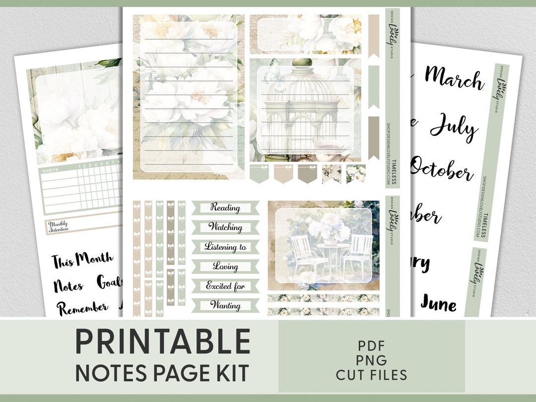 June Notes Page Kit, May Notes Page Kit, Floral Notes Page Stickers, Printable Planner Stickers ...
