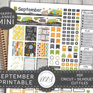 September Monthly Stickers Kit, Back to School September Stickers, Back ...