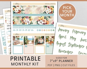 Tropisches Monatliches Aufkleber-Kit - Juni Juli August Druckbare Planer Aufkleber für Erin Condren Life Planner, Thema Strand & am Pool, mv271