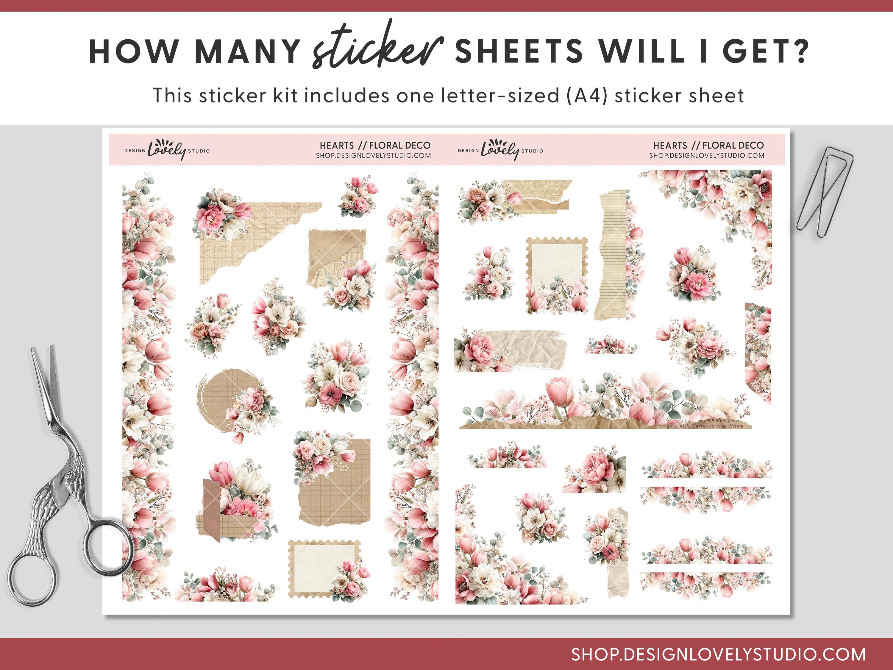 Floral Deco Printable Stickers, Valentine Planner Stickers for ...