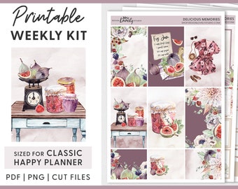 Glad Planner Stickers Kit, Veckovis klistermärkeskit, Utskrivbara Planner Stickers, Sommarklistermärken, Blommiga Planner Stickers, Klippfiler, HP211