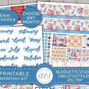 Kit di adesivi estivi mensili per Erin Condren, Kit di visualizzazione mensile, Diffusione mensile, Kit stampabile mensile, Visualizzazione mensile ECLP, ECE104
